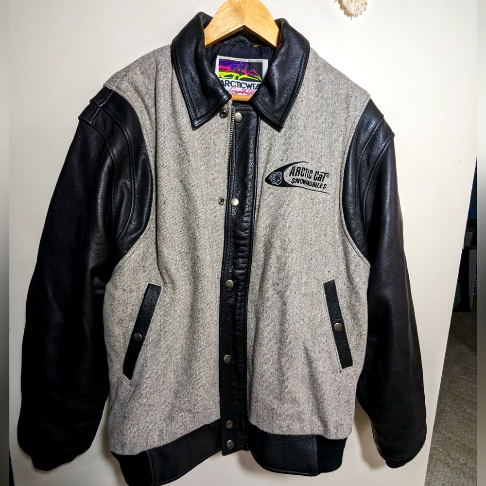Artic Cat Snowmobiles Varsity Style leather and wool jacket Men's Large